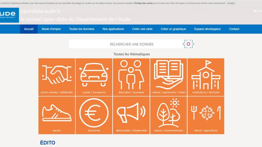 page d'accueil portail open data de l'Aude